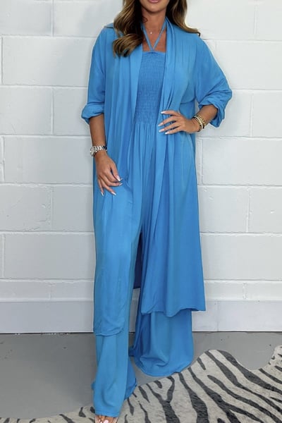 Benoîte™ - Vrouwen Backless Lace Up 2 Piece Wide Leg Set