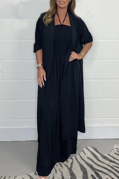 Benoîte™ - Vrouwen Backless Lace Up 2 Piece Wide Leg Set