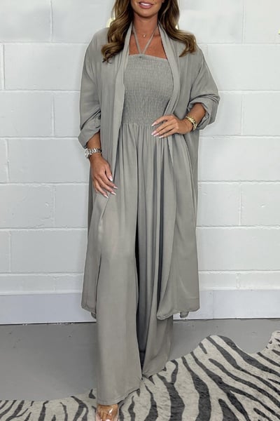 Benoîte™ - Vrouwen Backless Lace Up 2 Piece Wide Leg Set