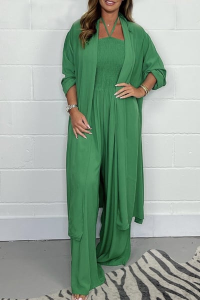 Benoîte™ - Vrouwen Backless Lace Up 2 Piece Wide Leg Set