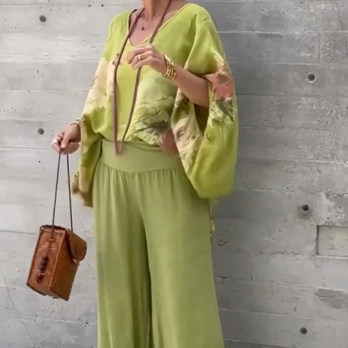 Régine™ - Unieke bedrukte chiffon 2-delige set