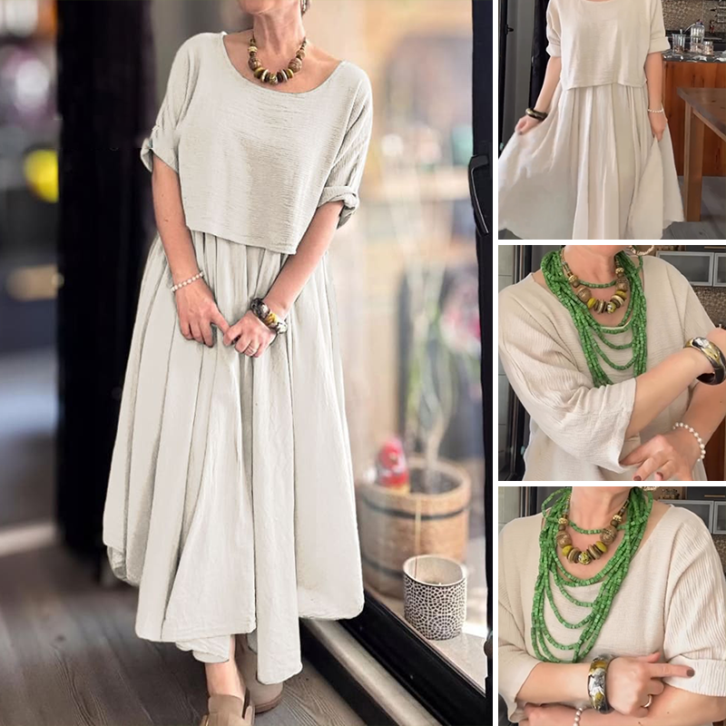 Fiorenza™ - Tweedelige katoenen en linnen blouse en rok voor dames