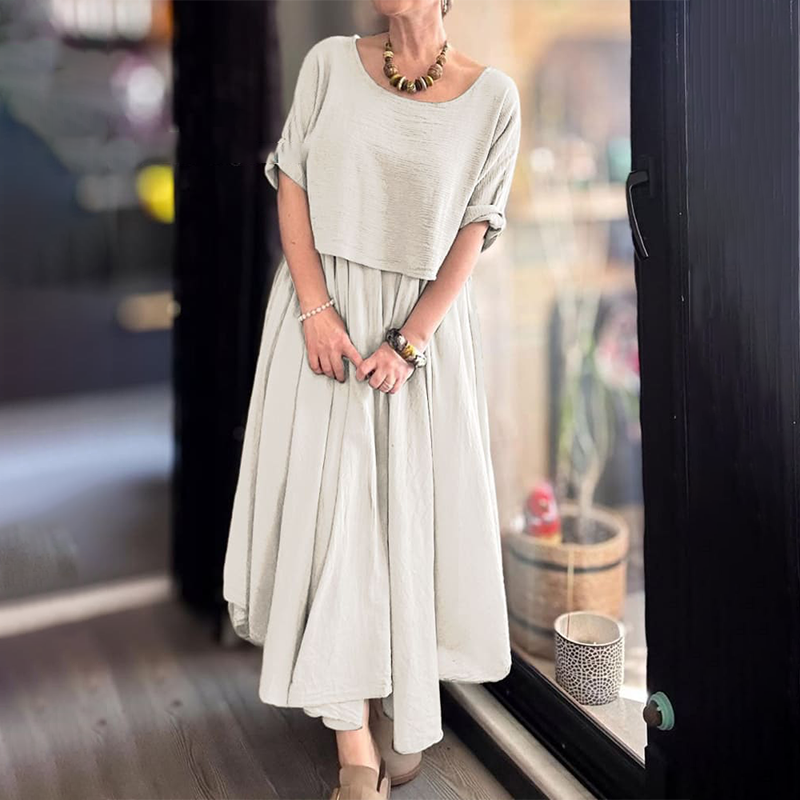 Fiorenza™ - Tweedelige katoenen en linnen blouse en rok voor dames