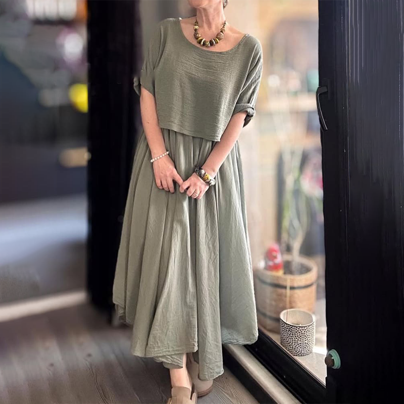 Fiorenza™ - Tweedelige katoenen en linnen blouse en rok voor dames