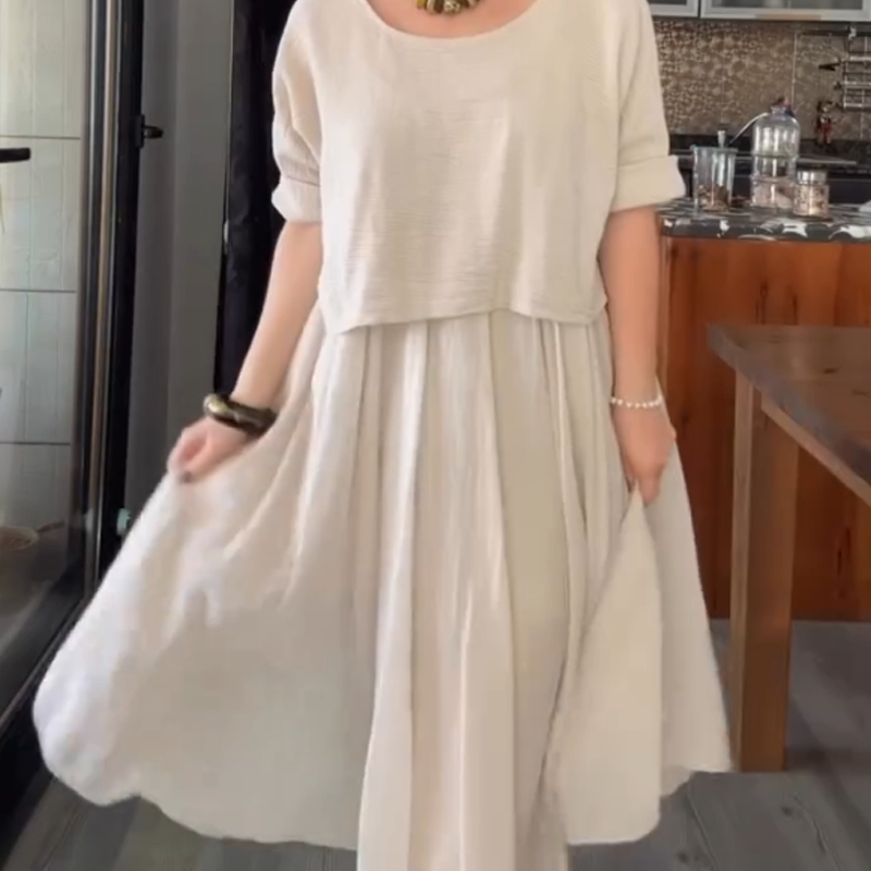 Fiorenza™ - Tweedelige katoenen en linnen blouse en rok voor dames