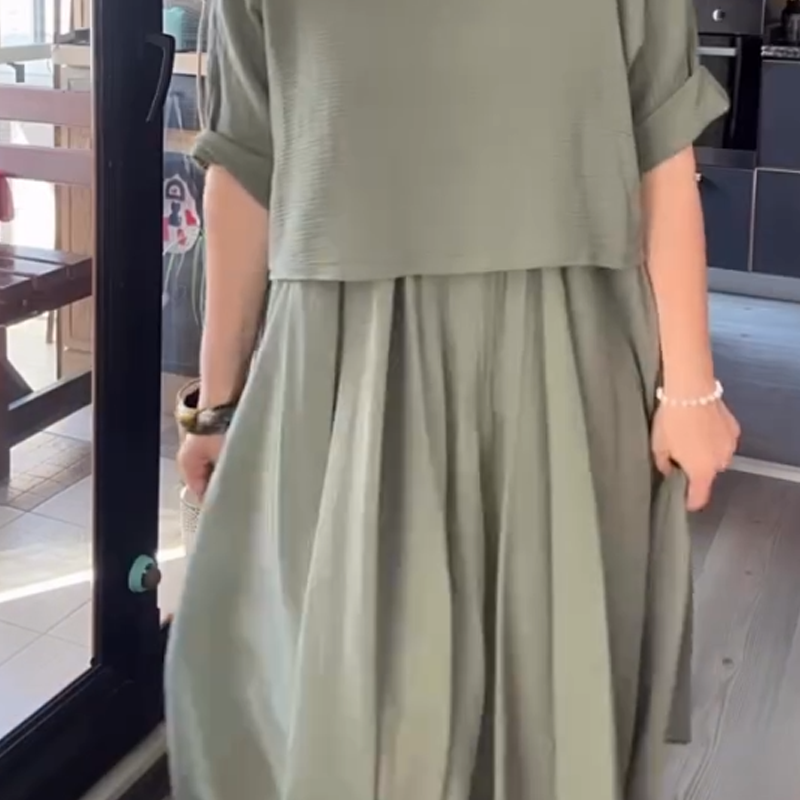 Fiorenza™ - Tweedelige katoenen en linnen blouse en rok voor dames