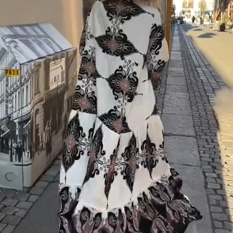 Anirelle™ - Elegante damesjurk met print, soepelvallend, V-hals en uitlopende mouwen