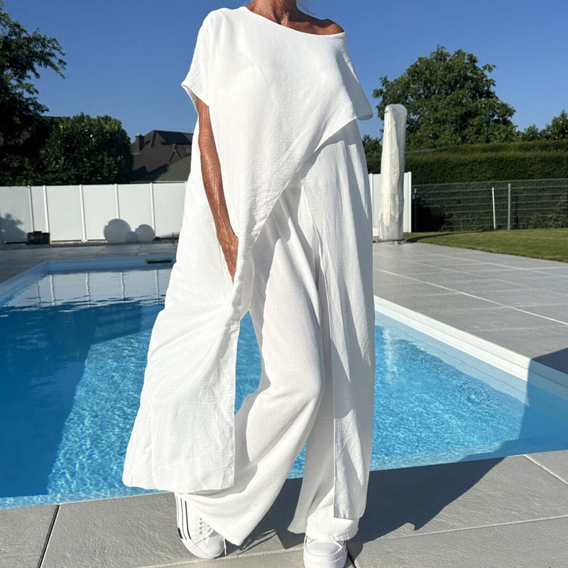 Palina™ - Mouwloze top en effen broek set