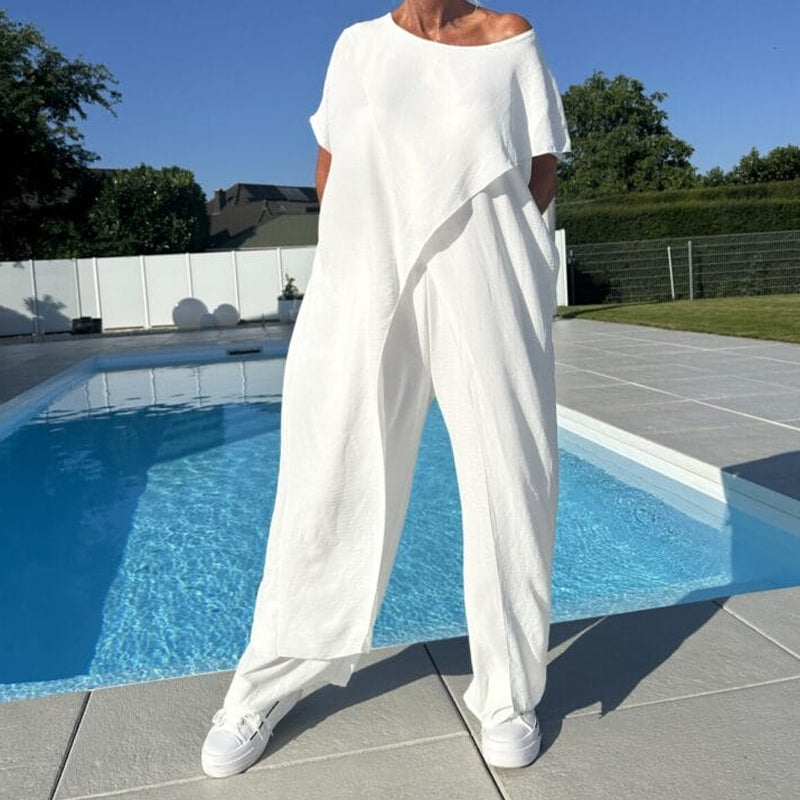 Palina™ - Mouwloze top en effen broek set