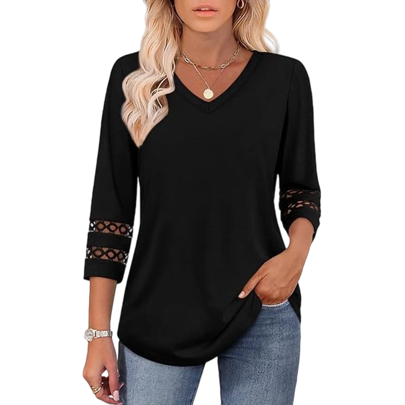 Heliona™ - Dames top met 3/4 mouwen en V-hals, effen