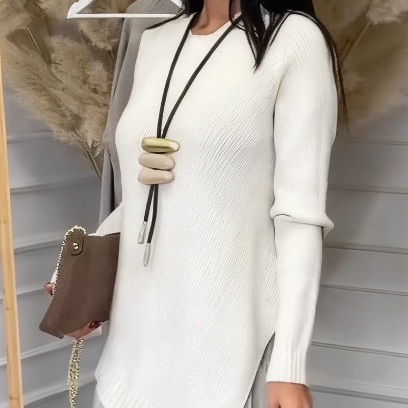 Evelyara - Asymmetrische Trui en Plissé Midi Jurk